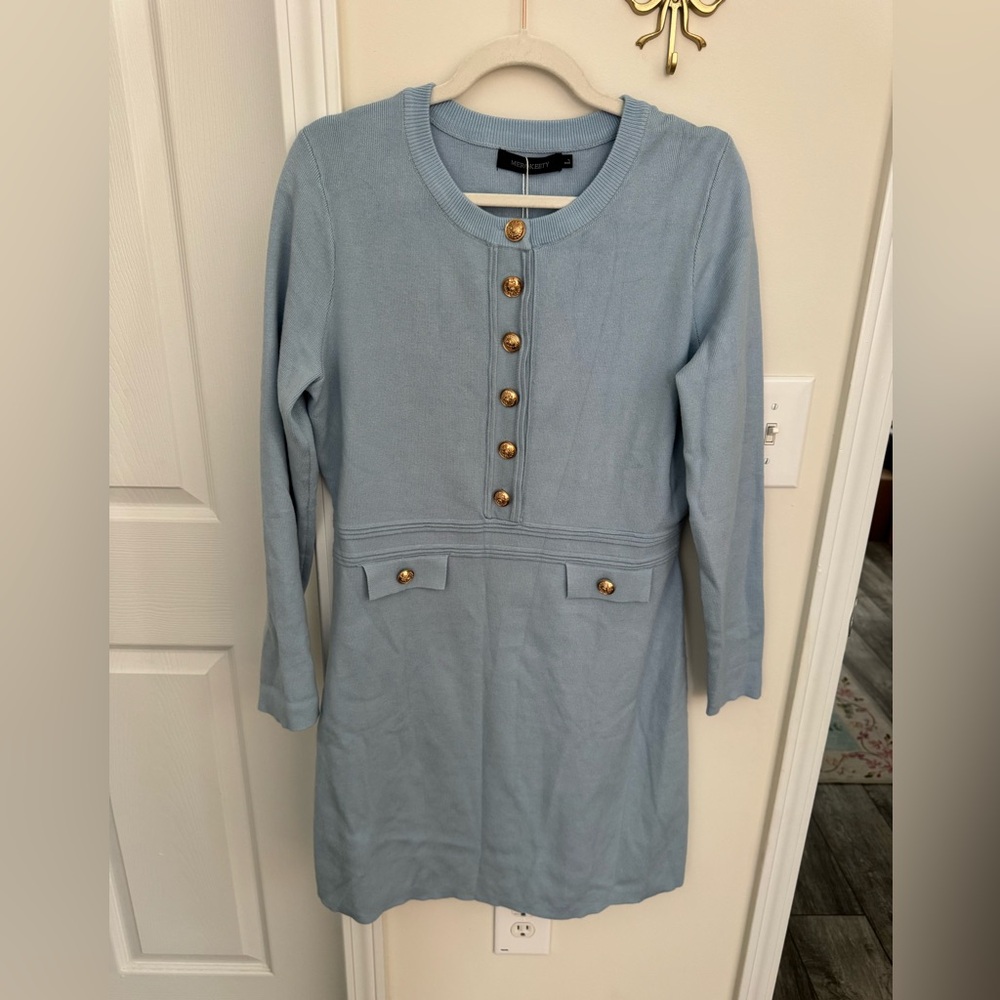 Light blue button front sweater dress